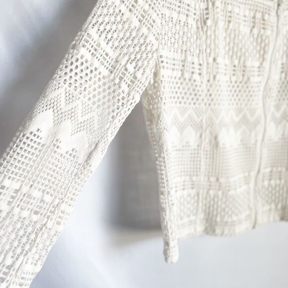 JustFab Ivory Crochet Lace Zip Up Jacket Size S - Picture 5 of 9